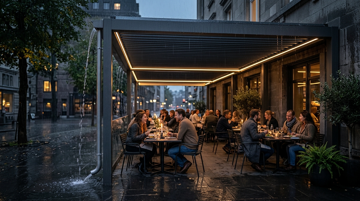 Motorlu Pergola Tente Yağmurlu Hava Koruması